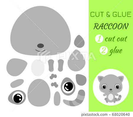 Cut and glue baby sitting raccoon. Educational Cut and glue baby sitting raccoon. Educational 68020640