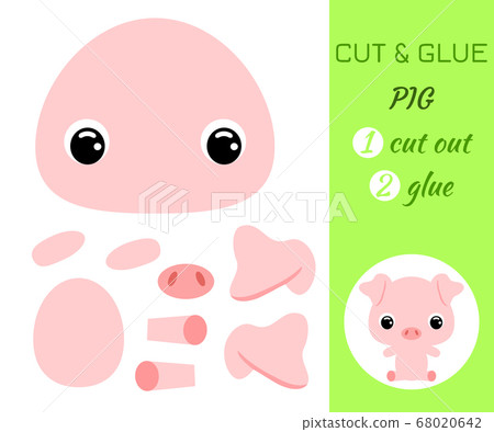 Cut and glue baby sitting pig. Educational paper Cut and glue baby sitting pig. Educational paper 68020642