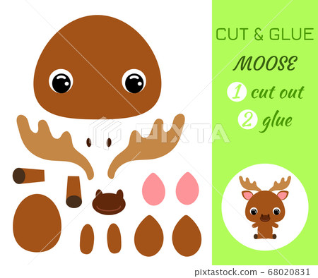 Cut and glue baby sitting moose. Educational paper Cut and glue baby sitting moose. Educational paper 68020831