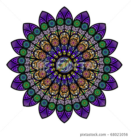 Rose window stained glass circular pattern Rose window stained glass circular pattern 68021056