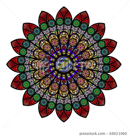 Rose window stained glass circular pattern Rose window stained glass circular pattern 68021060