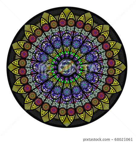 Rose window stained glass circular pattern Rose window stained glass circular pattern 68021061