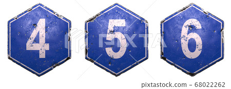 Set of public road signs in blue color with a white number 4, 5, 6 in the center isolated on white background. 3d 68022262