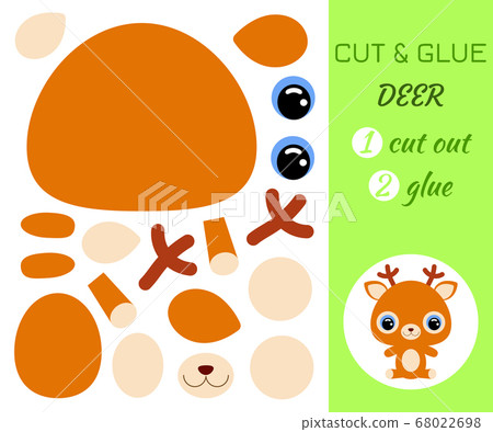 Cut and glue baby sitting deer. Educational paper Cut and glue baby sitting deer. Educational paper 68022698