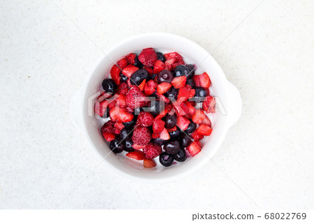 An overhead photo of mixed berries 68022769