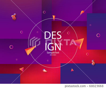 Abstract textured red design, squares with a blue and purple hue, round frame, geometric shapes 68023668