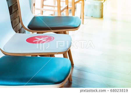 Alternative seating mark for social distance rules in the mall distance for one seat from other people to protect from Corona Virus(COVID-19), social distancing for infection risk.New normal lifestyle 68023819