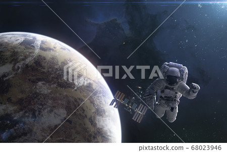 Exoplanet astronaut space station Beautiful deep space nebulae star clusters 68023946