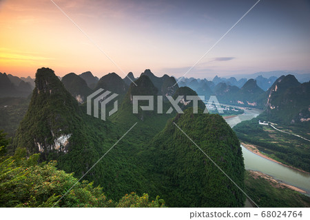 Karst mountain landscape on the Li River 68024764