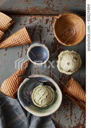 Homemade Green tea ice cream. Homemade Green tea ice cream. 68024864