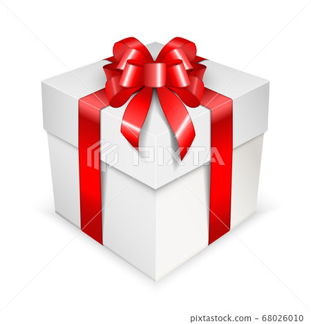 Clean white gift box with a lush bow. Square 68026010