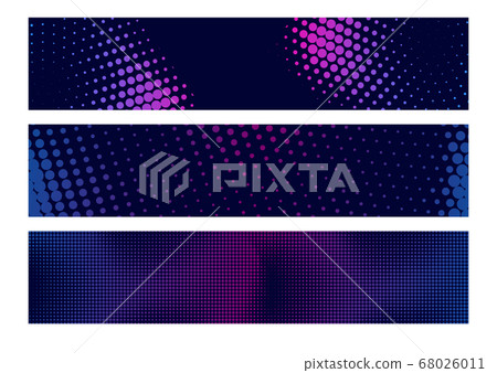 Set of halftone horizontal banners. Neon dots on a 68026011