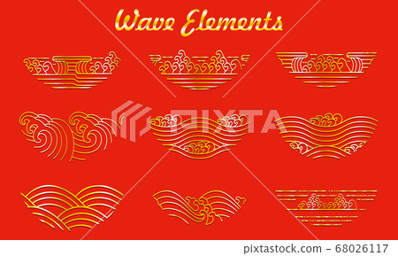 Set of Line art chinese elements waves, great Set of Line art chinese elements waves, great 68026117