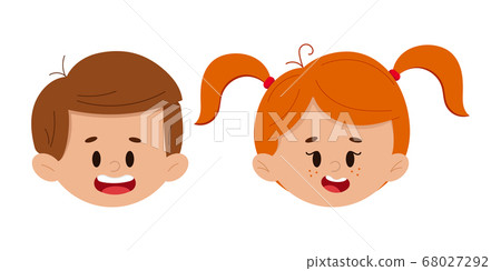 Happy boy and girl faces set isolated on white background. Happy boy and girl faces set isolated on white background. 68027292
