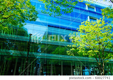 Sendai Mediatheque that reflects a row of fresh green zelkova trees Sendai Mediatheque that reflects a row of fresh green zelkova trees 68027741