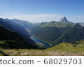 Pyrenees Mountains and Fabreuge Lake as seen from the Altoest Petit Trang platform 68029703