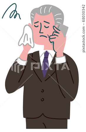 Suit male senior cell phone worried cold sweat 68030342