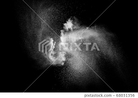 Abstract white powder dust explosion on black background. Abstract white powder dust explosion on black background. 68031356