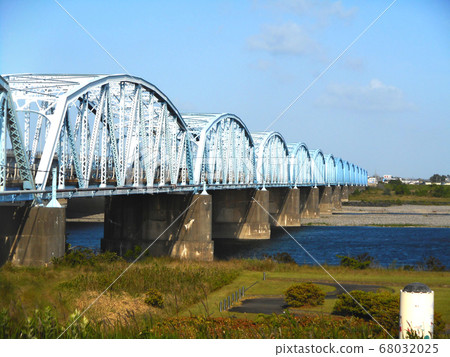 一條大河上的淡藍色路橋 68032025