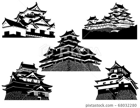 National Treasure Castle 5 Castles Black and White Silhouette (Himeji Castle, Matsumoto Castle, Inuyama Castle, Hikone Castle, Matsue Castle) 68032280