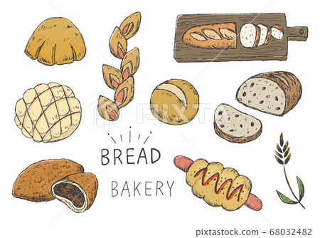 手繪插圖的各種麵包(顏色) 手繪插圖的各種麵包(顏色) 68032482