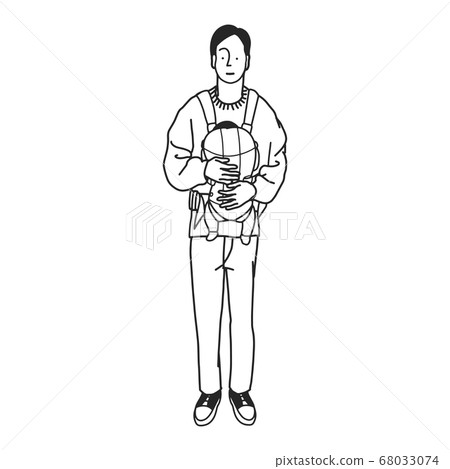 一個男人抱著一個嬰兒的擁抱字符串的單色插圖 68033074