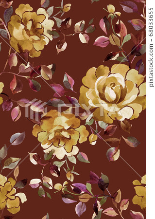 Seamless floral pattern. Watercolor large blossom roses with foliage. Opulent botanical ornament in vintage style. Seamless floral pattern. Watercolor large blossom roses with foliage. Opulent botanical ornament in vintage style. 68033655