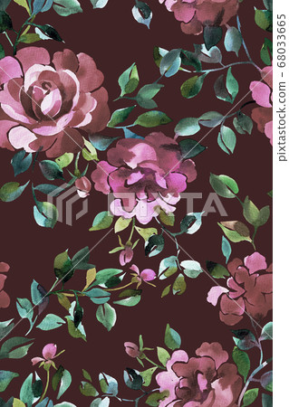 Seamless floral pattern. Watercolor large blossom roses with foliage. Opulent botanical ornament in vintage style. Seamless floral pattern. Watercolor large blossom roses with foliage. Opulent botanical ornament in vintage style. 68033665