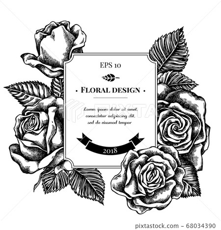 Badge design with black and white roses Badge design with black and white roses 68034390