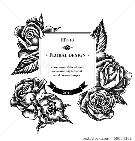 Badge design with black and white roses Badge design with black and white roses 68034391
