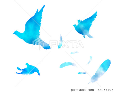 Watercolor blue bird flapping illustration 68035497