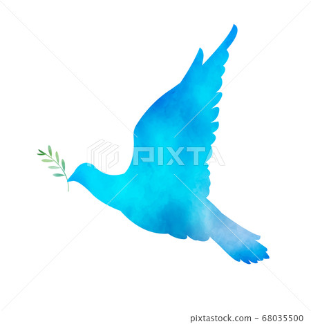 Watercolor blue bird with olive branch Watercolor blue bird with olive branch 68035500