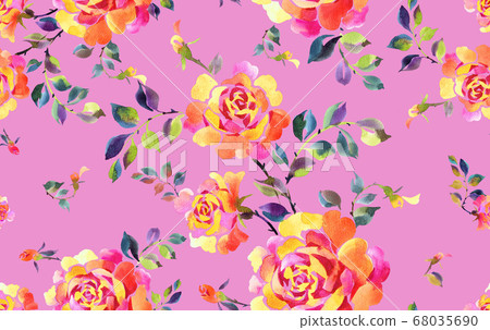 Bright floral background made of watercolor roses. Seamless pattern with hand drawn flowers. Botanical decorative ornament. Bright floral background made of watercolor roses. Seamless pattern with hand drawn flowers. Botanical decorative ornament. 68035690