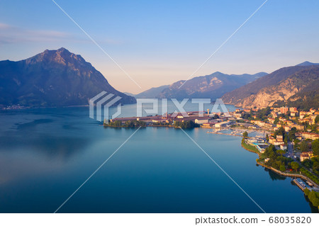 Drone view of Lake Iseo and port of Lovere Drone view of Lake Iseo and port of Lovere 68035820