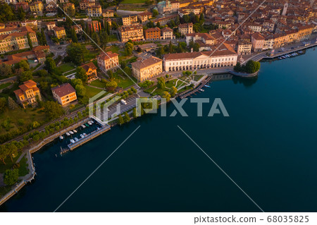 Drone view of Lake Iseo and Lovere cxity 68035825