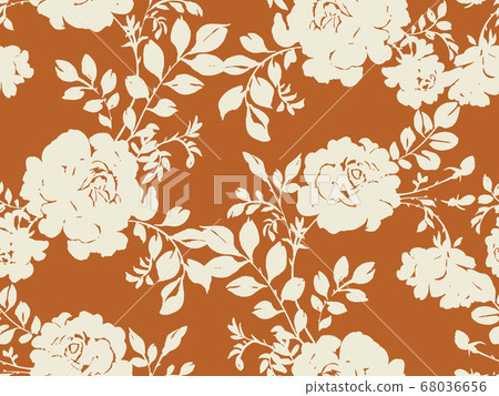 Botanical seamless pattern. Silhouettes of large opulent blooming roses. Background with flower buds and leaves in vintage style.  68036656
