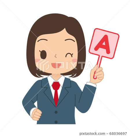 Illustration of a female student holding an English A tag Illustration of a female student holding an English A tag 68036697