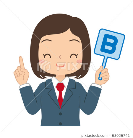 Illustration of a female student holding an English B tag Illustration of a female student holding an English B tag 68036741
