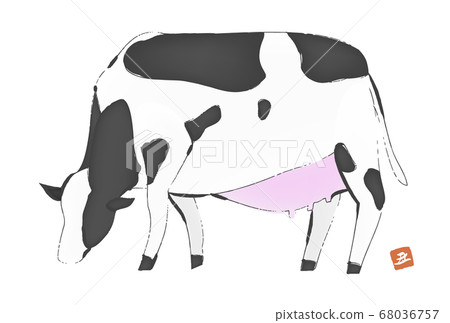 New Year's card material 2021 year of the ox: brush-drawn cow illustration 68036757
