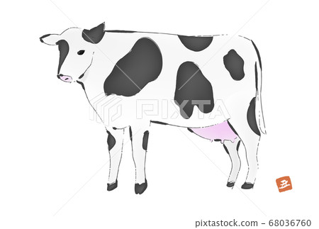 New Year's card material 2021 year of the ox: brush-drawn cow illustration 68036760