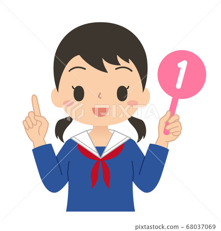 Illustration of a female student holding a number 1 tag 68037069