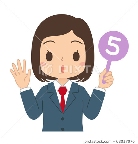 Illustration of a female student holding a number 5 tag 68037076