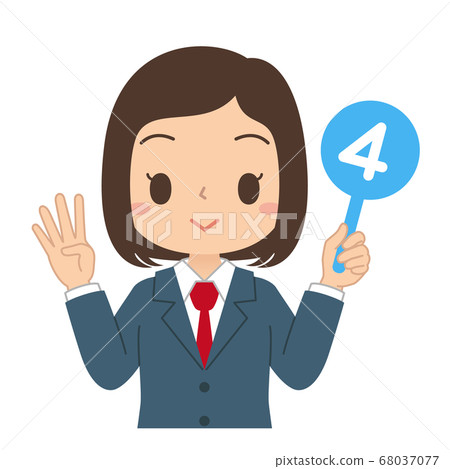 Illustration of a female student holding a number 4 tag 68037077