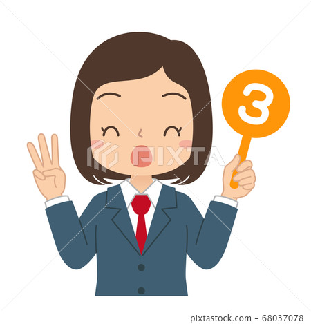 Illustration of a female student holding a number 3 tag 68037078