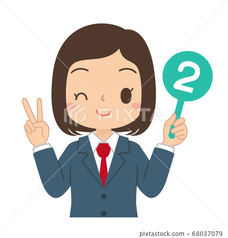 Illustration of a female student holding a number 2 tag 68037079