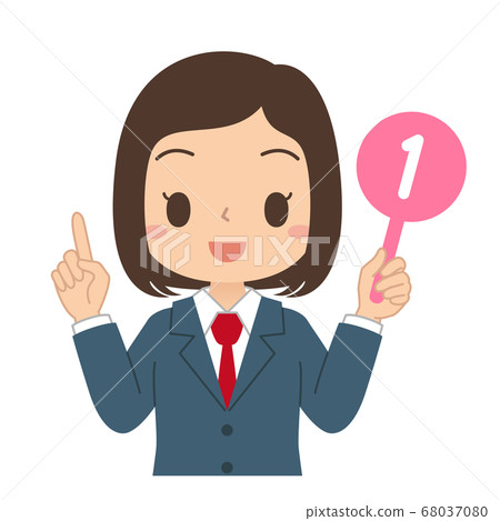 Illustration of a female student holding a number 1 tag 68037080