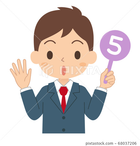 Illustration of a male student holding the number 5 tag 68037206
