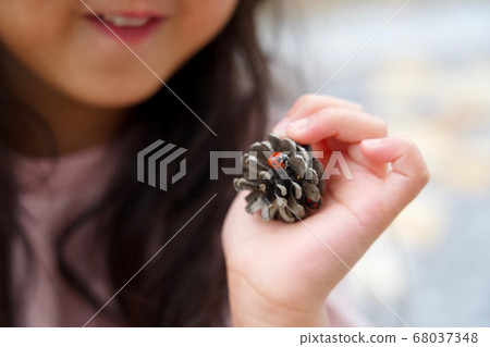 Girl playing with a ladybug and a smile 68037348