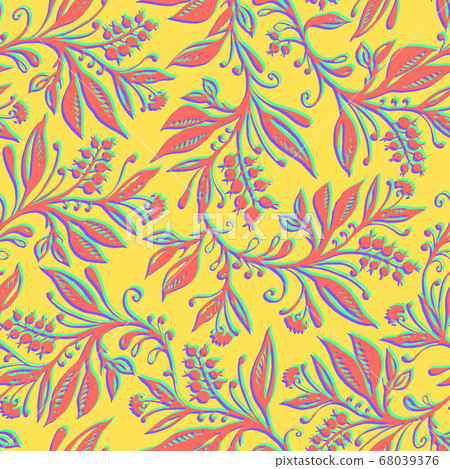 Floral seamless pattern with leaves and berries. Hand drawn and digitized. Floral seamless pattern with leaves and berries. Hand drawn and digitized. 68039376