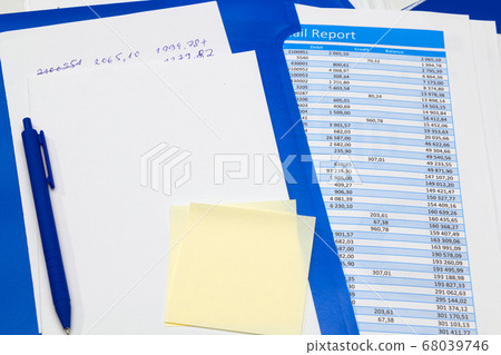 business office desk closeup - financial reports, 68039746
